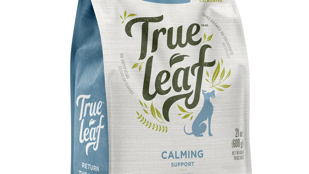 Trueleaf Calming Support chews for dogs, 600 g pouch, front of pack.