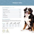 Full ingredient list plus dosage chart by weight