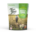 Bag of True Love dog treats with a prairie setting and two dogs on the front. Harvest Supper flavour - savoury chicken broth and sweet potato.