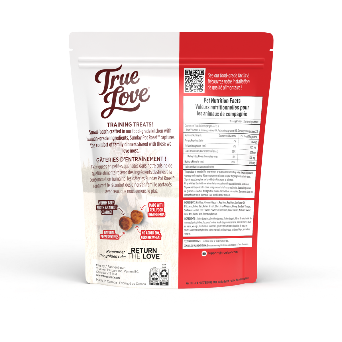 Back of bag for Sunday Pot Roast True Love dog treats