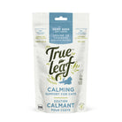 Calming support chews for cats. White 50g bag of hemp seed soft chews/treats on white background.