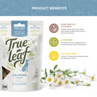90g Calming chew ingredient facts for hemp seed oil and powder, l-theanine, and calming herbs such as chamomile and lemon balm