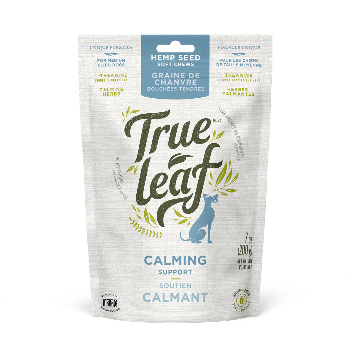 A 200 g pack of Trueleaf Calming Support soft chews for dogs, front