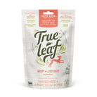 A package of 200g True Leaf Hip + Joint support soft chews for dogs, featuring product information and branding.