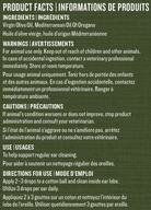 Dog ear cleaning drops product facts and direction (text on green background)
