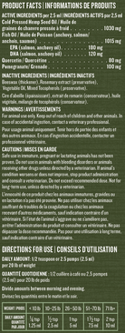 Pet food topper product label with text and ingredients on a dark background